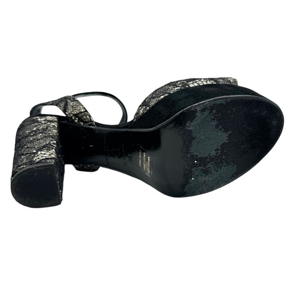 KURT GEIGER BLACK LACE OVER SILVER GLITTER PLATFORM HEELED SANDALS - Picture 5 of 14